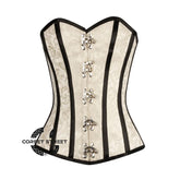 Ivory Brocade With Black Stripes Burlesque Gothic Overbust Corset Bustier Top